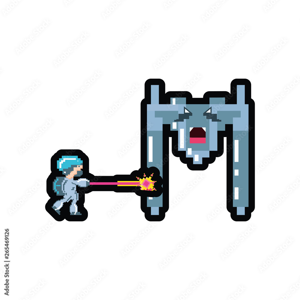 Fototapeta premium video game avatar pixelated with spaceship