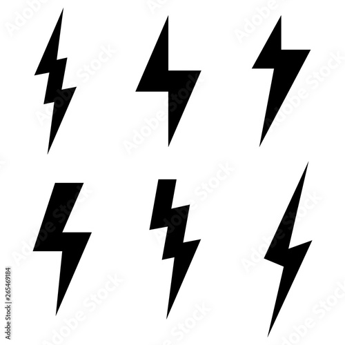 Thunderbolt and high voltage black icons for design