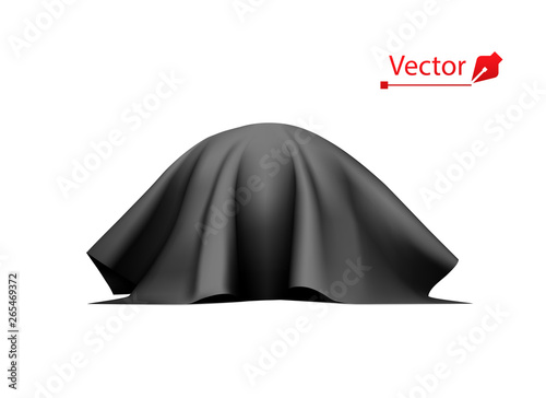 Object, ball or sphere covered with black cloth. Silk, satin fabric with pleats.