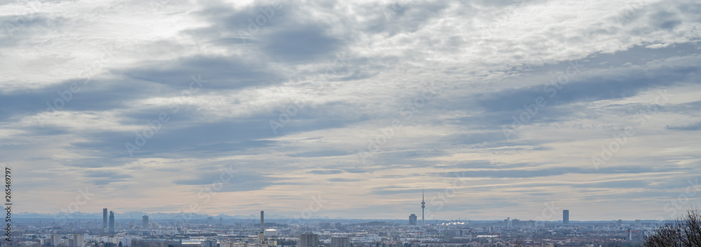 panorama of munich city with blue sky and clouds