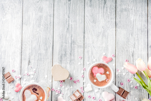 Valentines day hot chocolate with marshmallow hearts photo