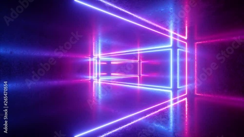 Wallpaper Mural abstract background, neon frames, flight forward inside endless tunnel, ultraviolet light, pink blue glowing lines, looped animation Torontodigital.ca