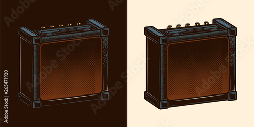 Speakers for Electric Guitar. Combo amplifier. Guitar amplifier. Original vector illustration in vintage style. Design element.