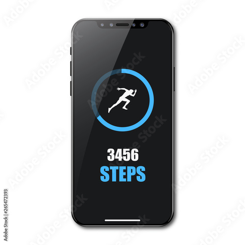 Application on the mobile phone to track the steps, the pedometer. App for morning jogging or fitness. The concept of the interface design of the apps. Isolated flat illustration.