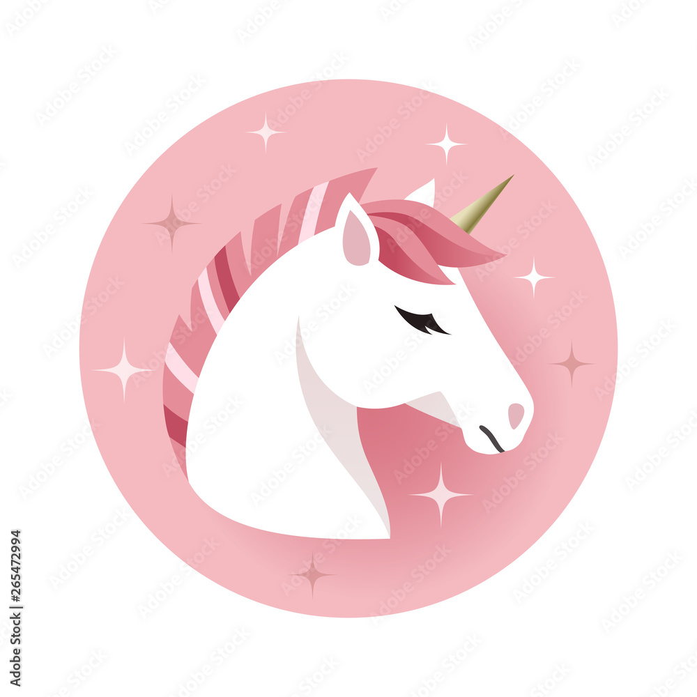 Vector cute unicorns head label. Vector cute unicorns head label.