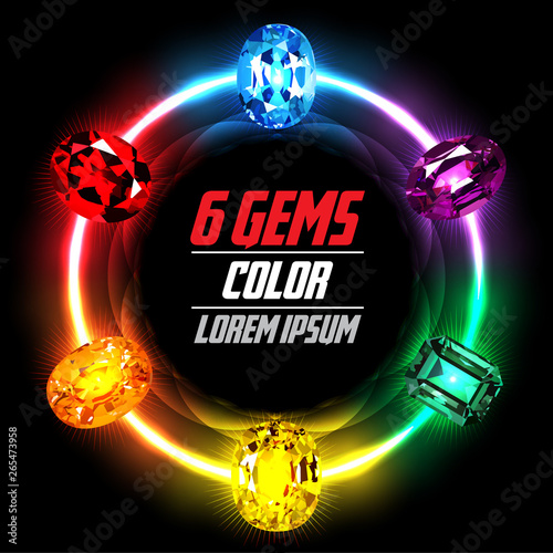 6 Gems on Abstract Circle Color background. Vector illustration photo