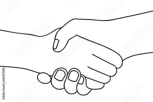 handshake two people shake hands outline drawing on white background vector illustration EPS10