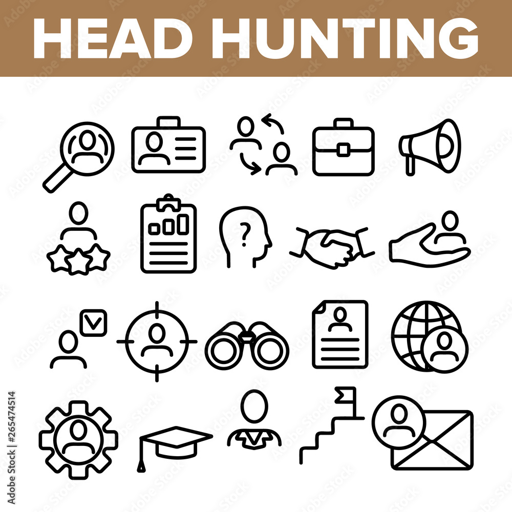 Head Hunting Service Linear Vector Icons Set. Head Hunting, Recruitment