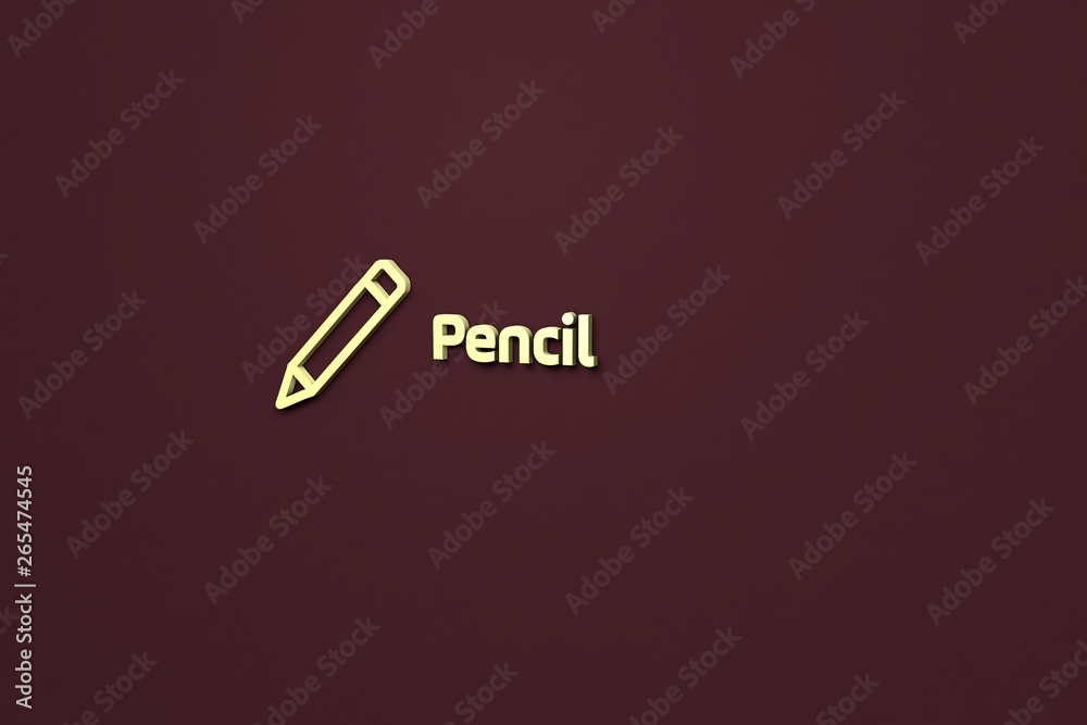 3D illustration of Pencil, yellow color and yellow text with brown background. 3D illustration of Pencil, yellow color and yellow text with brown background.