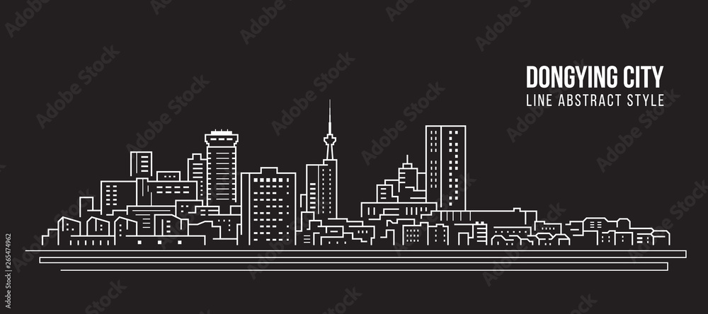 Cityscape Building Line art Vector Illustration design -  Dongying city