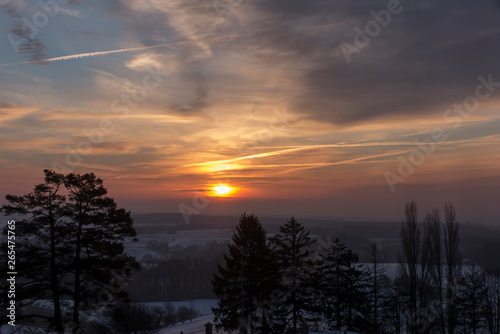 Winter sunrise  in the area of Mount St. Anne  Poland