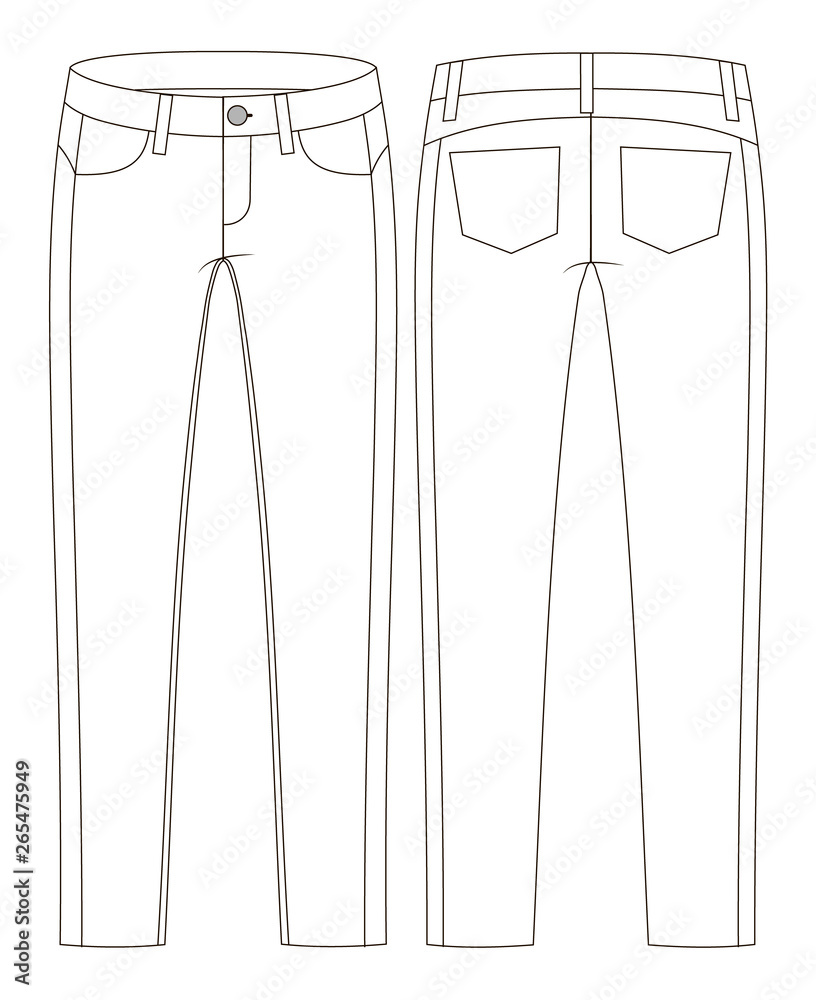 Fashion technical sketch of jeans in vector graphic Fashion technical sketch of jeans in vector graphic
