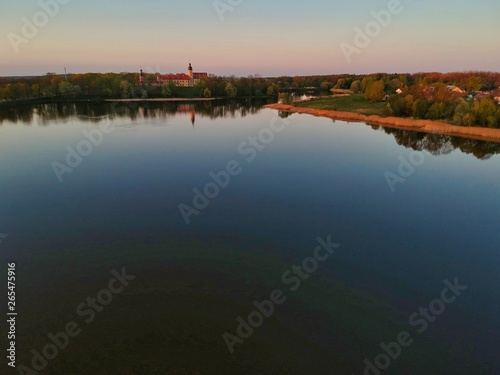 sunset over the lake in Nesvizh, Minsk Region, Belarus
