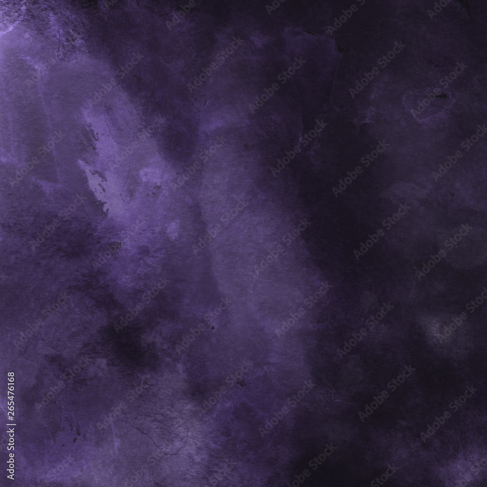 Violet ink and watercolor textures on white paper background. Paint leaks and ombre effects. Hand painted abstract image.