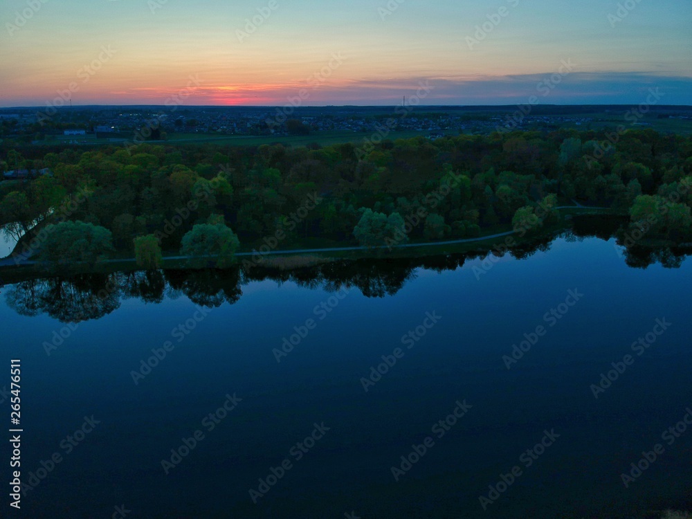 Sunset over the lake in Nesvizh in Minsk Region of Belarus