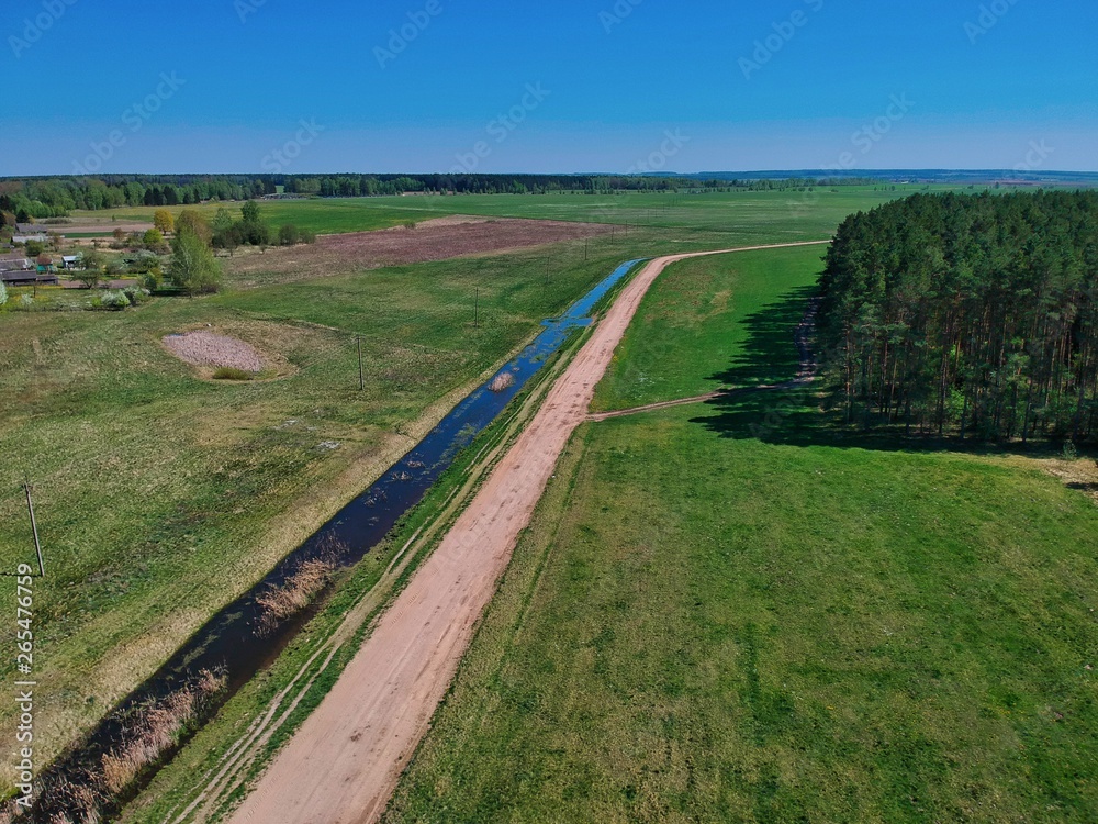 Aerial view of a forest edge in Belarus countryside