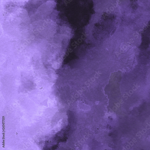 Violet ink and watercolor textures on white paper background. Paint leaks and ombre effects. Hand painted abstract image. © artistmef
