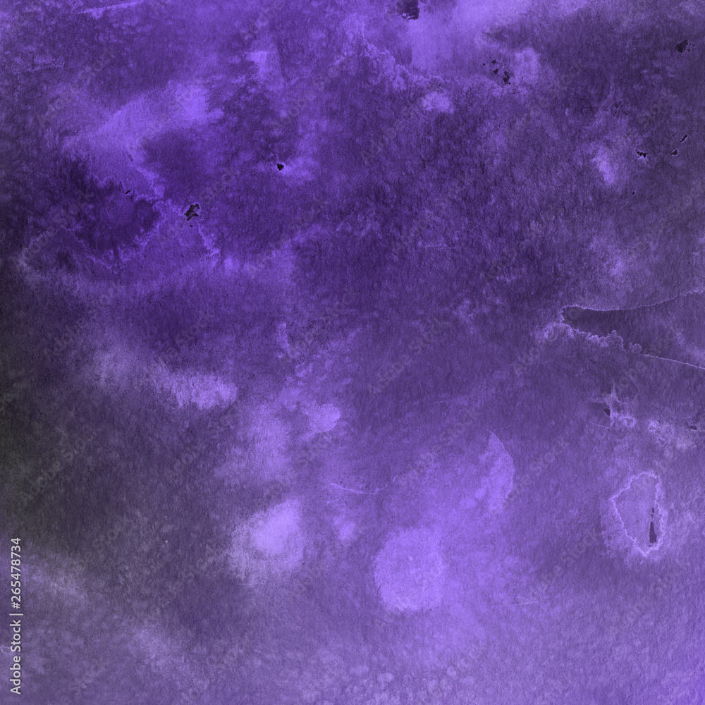 Obraz premium Violet ink and watercolor textures on white paper background. Paint leaks and ombre effects. Hand painted abstract image.