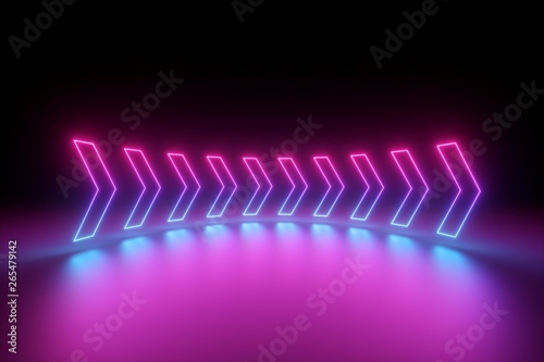 Fototapeta Naklejka Na Ścianę i Meble -  3d render, glowing neon arrows, abstract background, right, direction concept