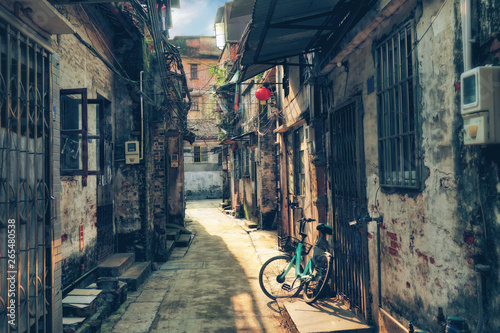 Photography Around chinese hutongs in Guangzhou city, which are a type of narrow streets or alleys in typical neighborhoods with old houses
