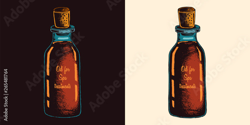 Original vector illustration of oil for Spa treatments hand drawing