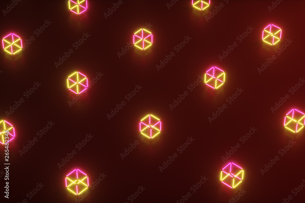 Abstract neon 3d illustration of geometric shapes. Computer generated. Modern colorful laser lighting background, motion design Abstract neon 3d illustration of geometric shapes. Computer generated. Modern colorful laser lighting background, motion design