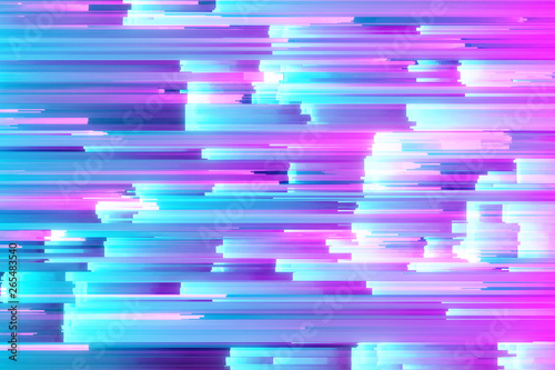 Abstract 3d illustration of pixel sorting pattern glitch effect. Use in music video, transitions, broadcast, Fluorescent ultraviolet light Blue pink spectrum