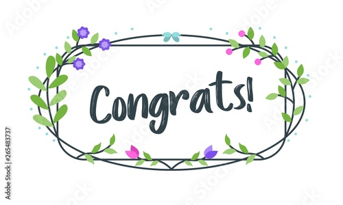 Congrats, Congratulations Typography With Floral frame, vector for greeting