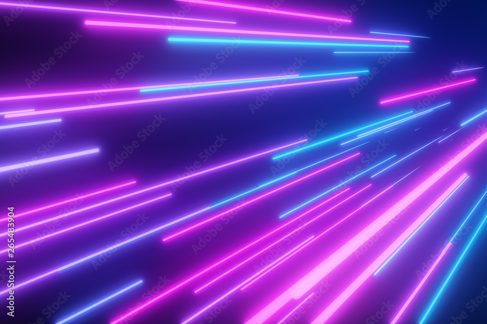 Neon blue light streaks. 3d illustration abstract motion background. ultraviolet light, laser neon lines. Stock Illustration | Stock