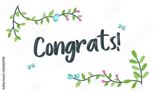 Congrats, Congratulations Typography With Floral frame, vector for greeting
