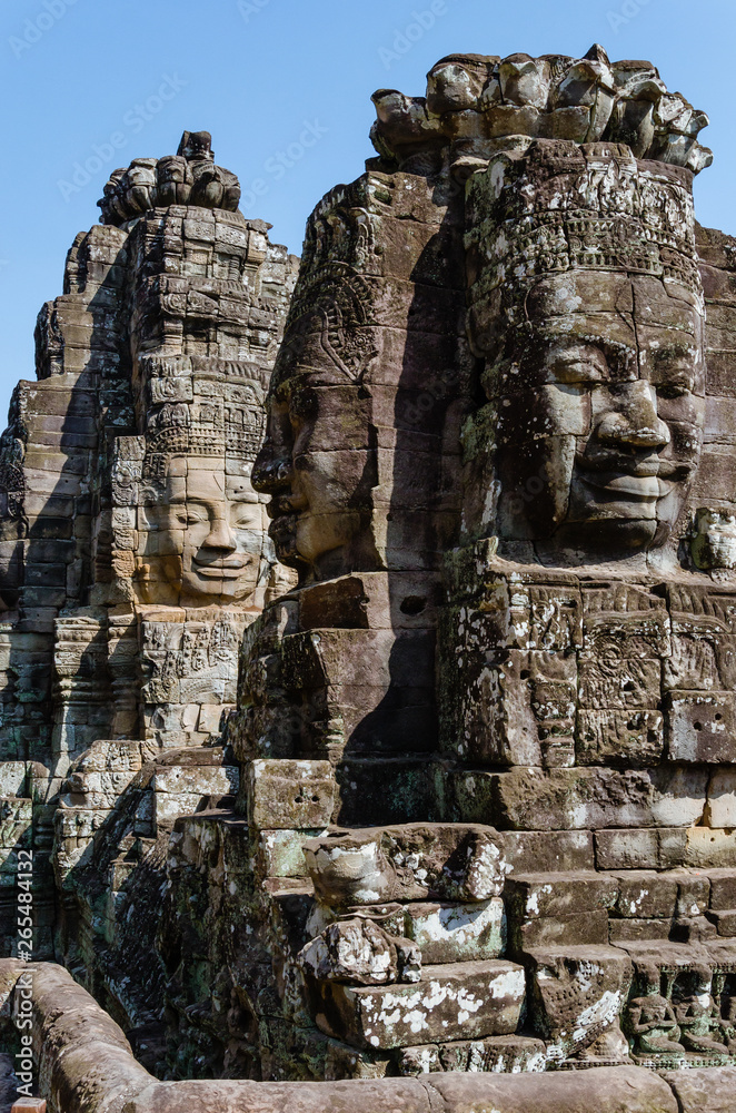 Smiling Faces of Bayon Temple in Angkor Thom is The Heritage of Khmer Empire at Siem Reap Province, Cambodia.