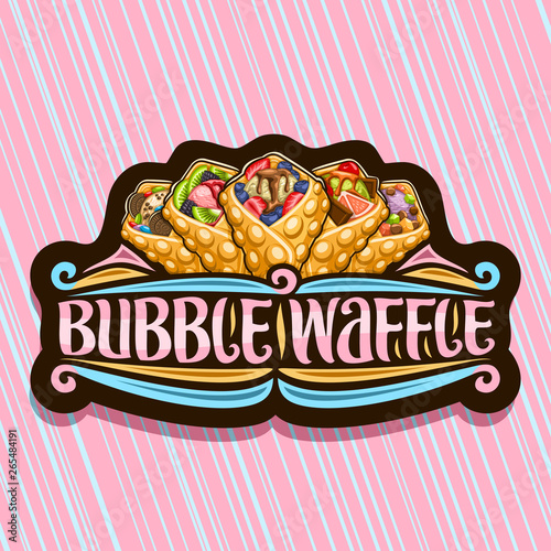 Canvas Print Vector logo for Bubble Waffle, dark decorative badge with 5 variety hong kong yu