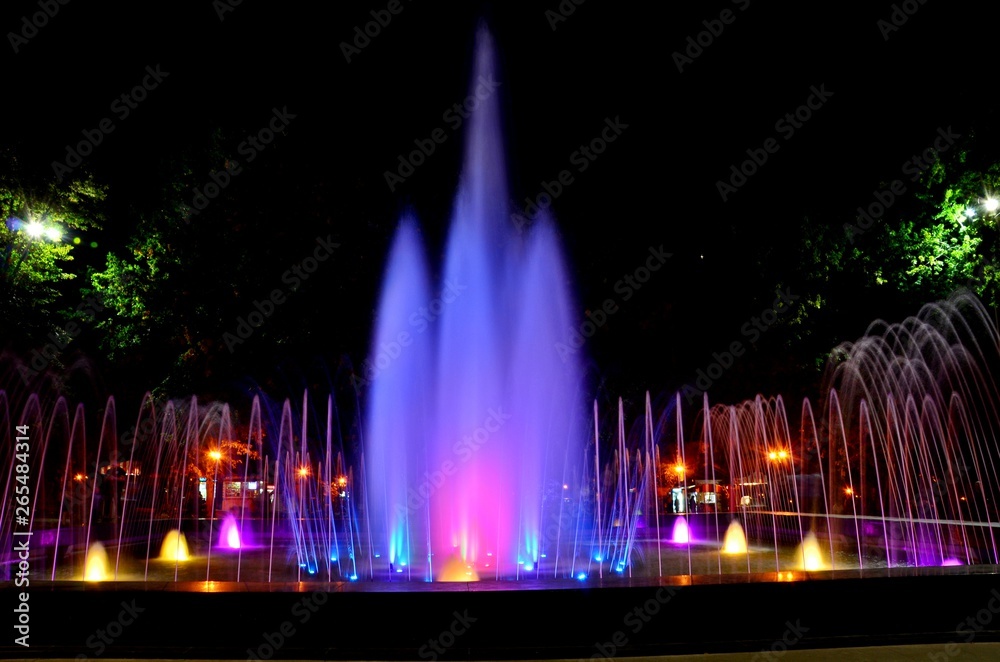 Beautiful multi-colored musical fountain in Kharkov, Ukraine