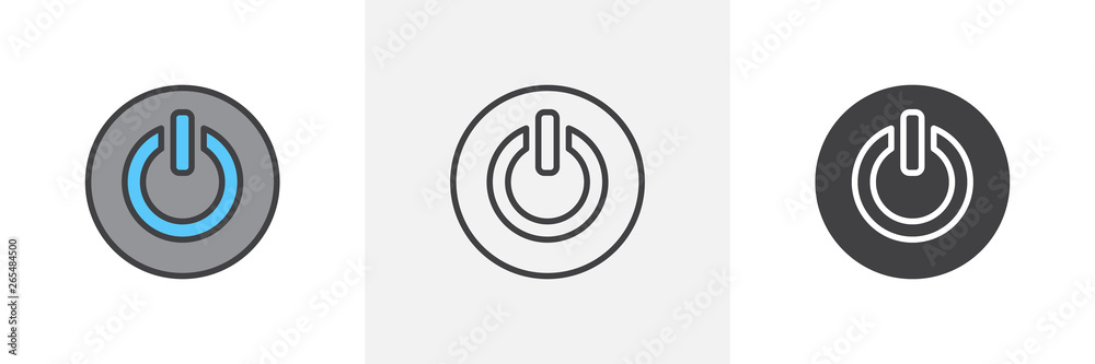 Power button icon. Line, glyph and filled outline colorful version, Switch off key button outline and filled vector sign. Symbol, logo illustration. Different style icons set. Vector graphics