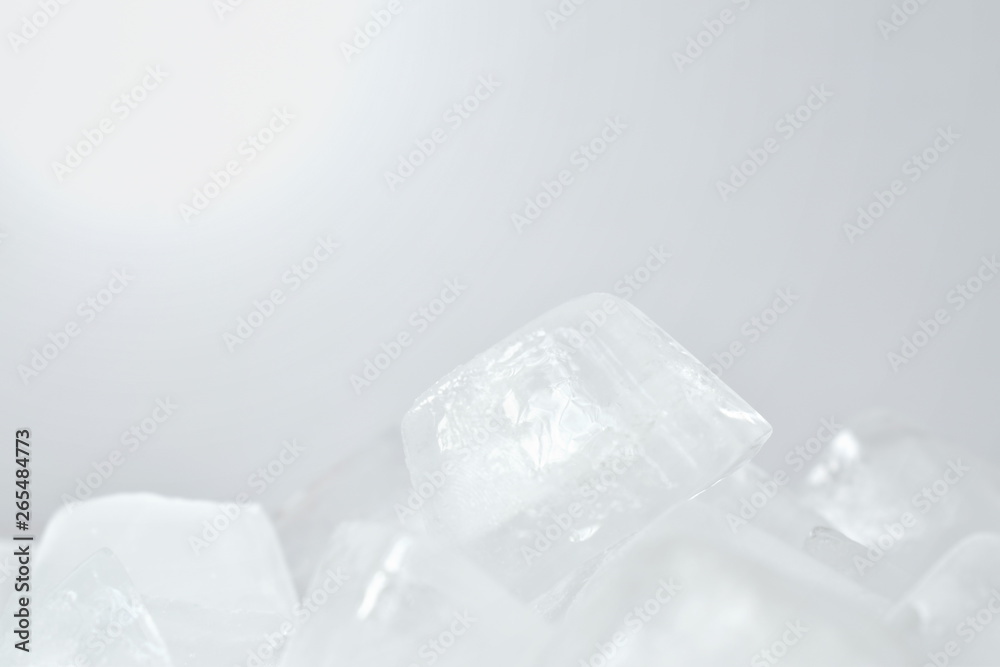 close up of ice cube texture on white background