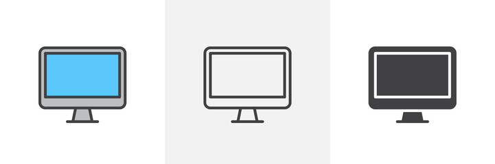 Computer monitor icon. Line, glyph and filled outline colorful version, Monitor Display Screen outline and filled vector sign. Symbol, logo illustration. Different style icons set. Vector graphics