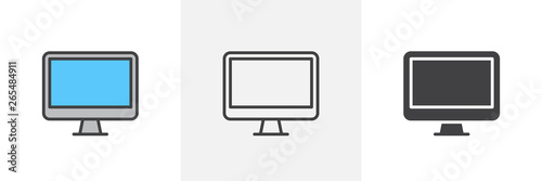 Computer monitor icon. Line, glyph and filled outline colorful version, Monitor Display Screen outline and filled vector sign. Symbol, logo illustration. Different style icons set. Vector graphics photo