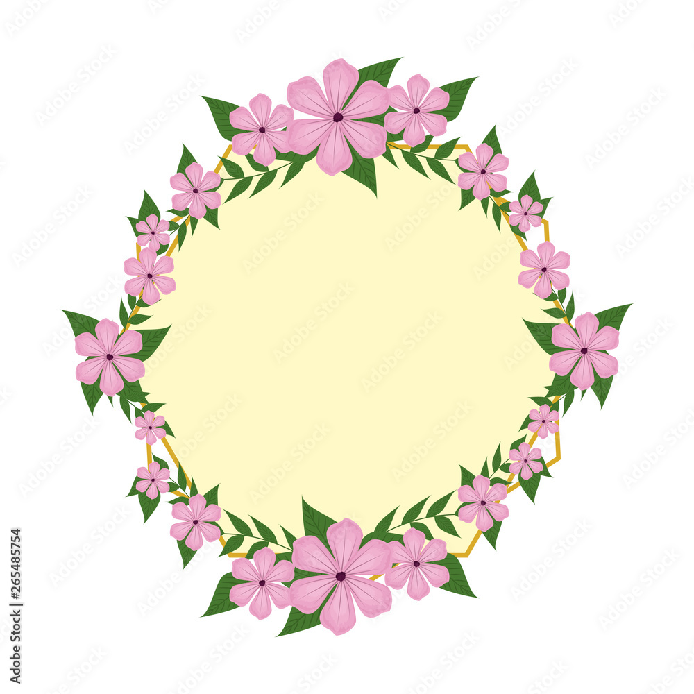 Fototapeta premium beautiful flowers with leafs circular frame