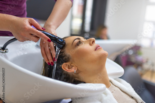 Process of washing your hair in a hairdresser
