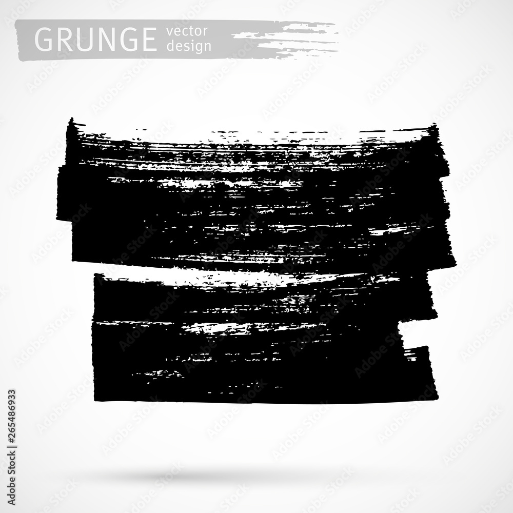 Black ink brush strokes background. Freehand drawing. Grunge abstract design element isolated on white background. Text frame template. Vector illustration EPS 10.