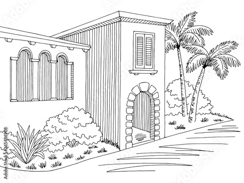 House exterior graphic black white sketch illustration vector