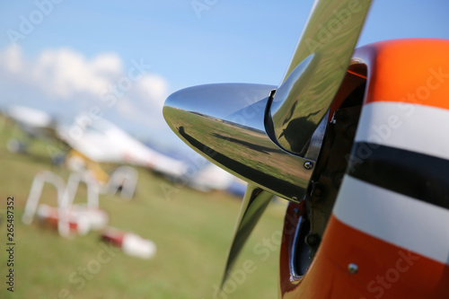 Detail of a light airplane at a small airport, Gotland Sweden.