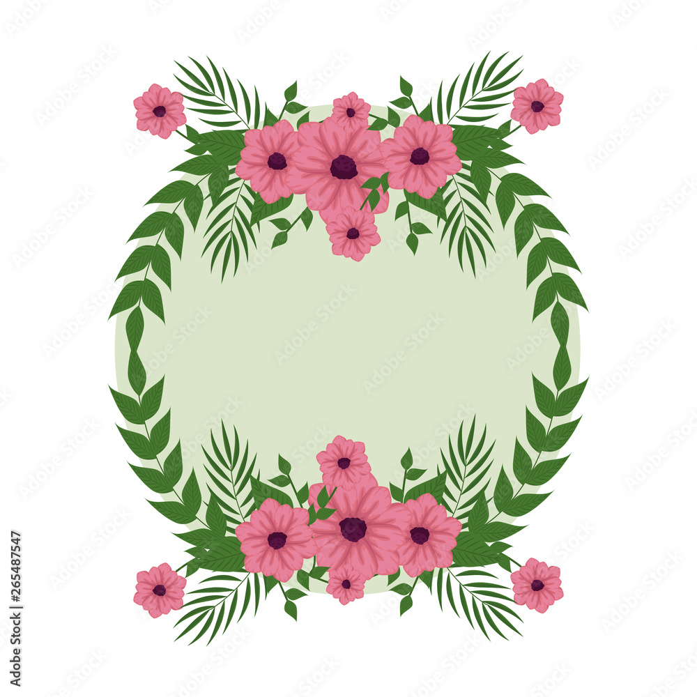 Naklejka premium circular postcard with roses and leafs decoration