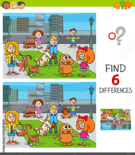 find differences game with kids and dogs group