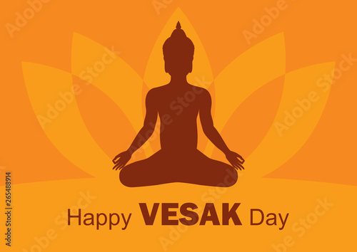 Happy Vesak Day vector. Silhouette of sitting Buddha vector illustration. May Buddhist holiday. Man in yoga position silhouette. Important day