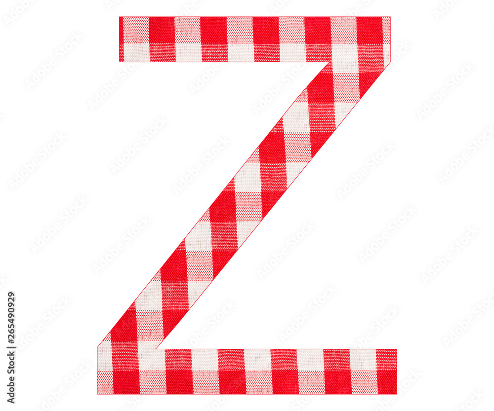 Letter Z of the alphabet - Red checkered fabric tablecloth - White background Letter Z of the alphabet - Red checkered fabric tablecloth - White background