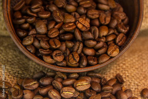 Fragrant coffee beans for morning coffee for breakfast