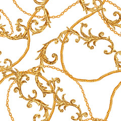 Canvas schilderij Glamour stijl patronen Glamour gouden ketting barok patroon  © Olga
