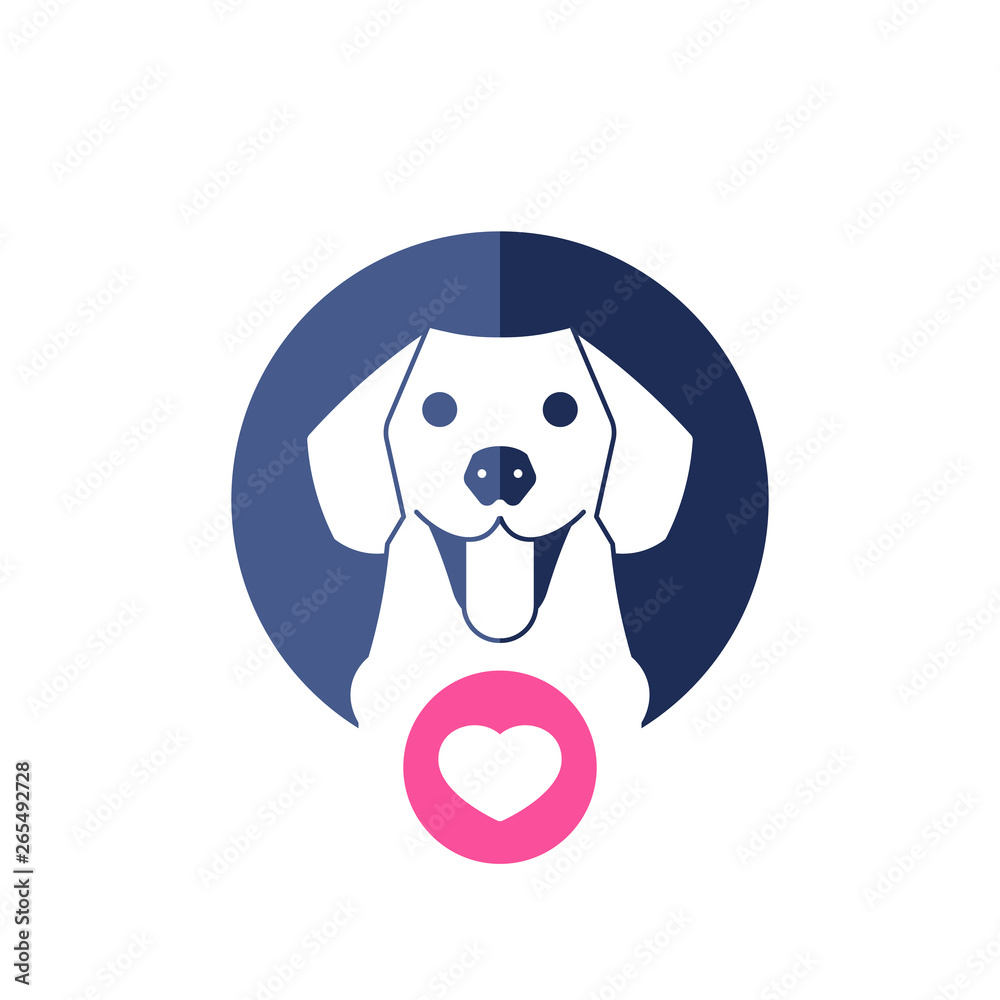 Dog icon with heart sign. Labrador retriever icon and favorite, like, love, care symbol Dog icon with heart sign. Labrador retriever icon and favorite, like, love, care symbol