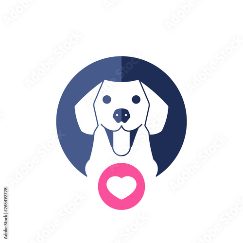 Dog icon with heart sign. Labrador retriever icon and favorite  like  love  care symbol